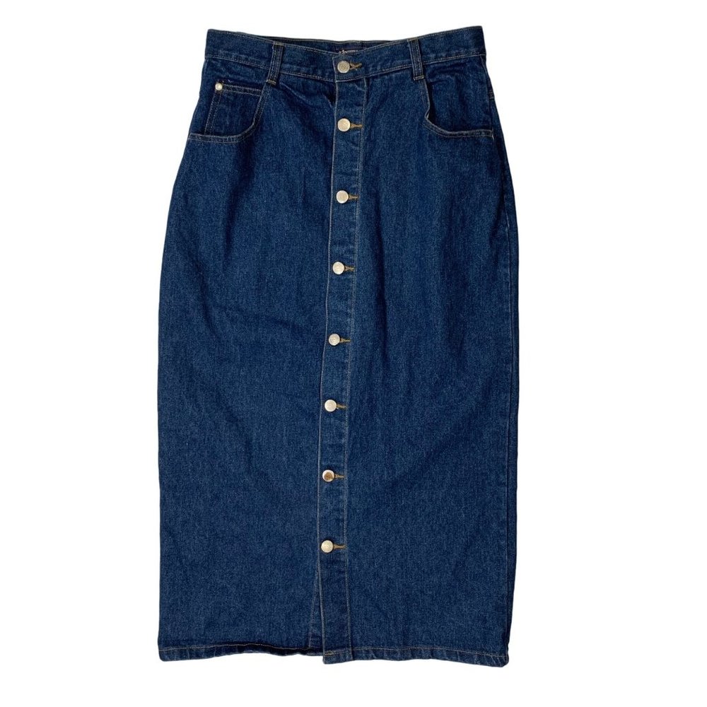 VTG Starwear Redefined Womens Y2K Button Front Denim Skirt Size 13/14 Blue Jean